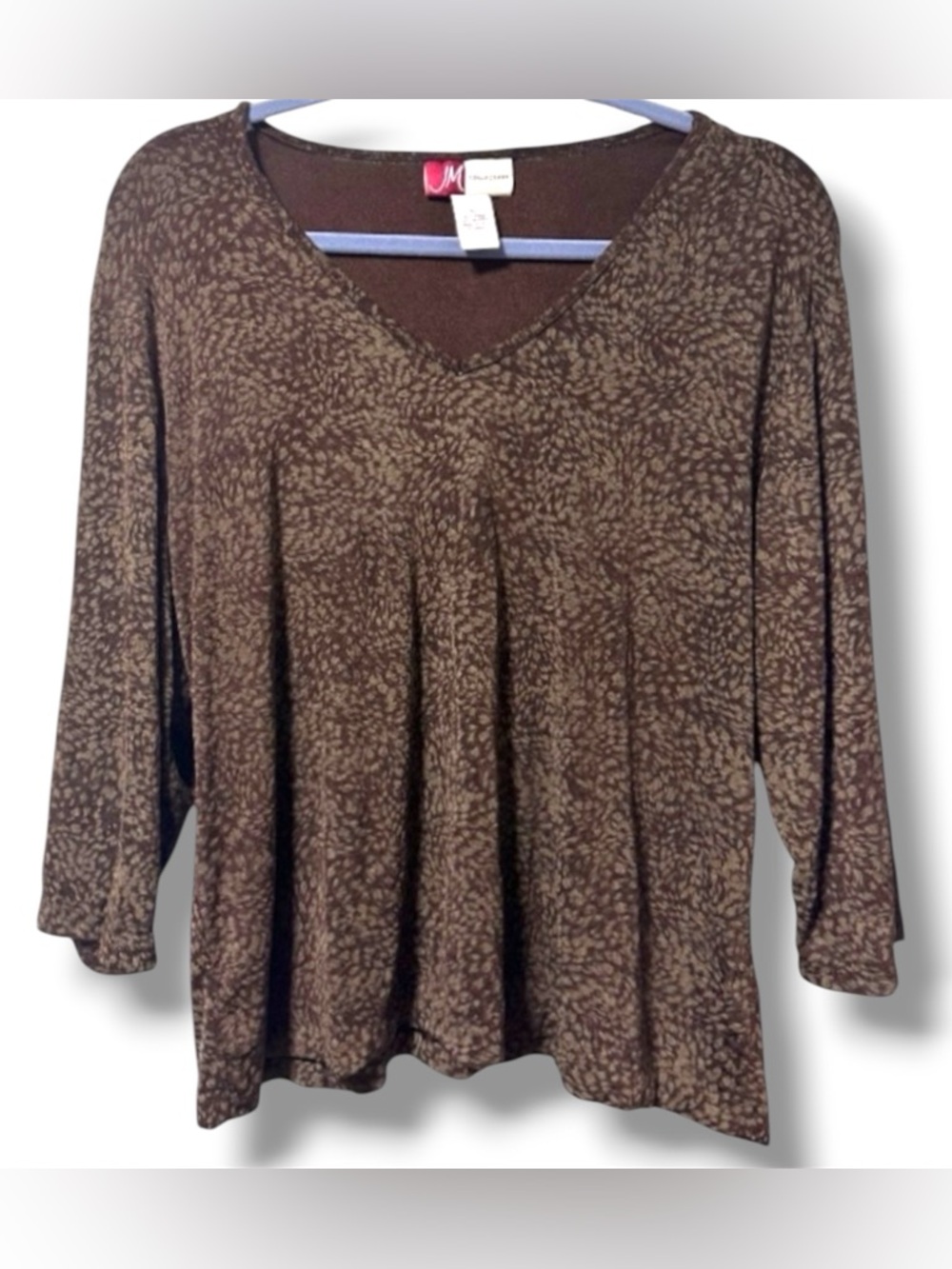 Vintage Y2K JM Collection Brown Gold 3/4-Sleeve Stretch V-Neck Top Size XL EUC